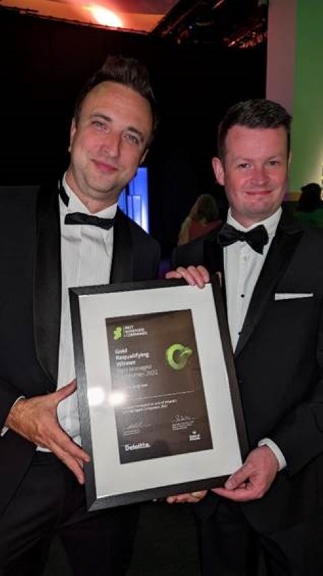 Pictured (L-R) at the Deloitte Best Managed Companies Award Ceremony in Dublin is Ewan Atchison Customer Success Manager and Seopa CEO Greg Wilson.