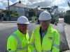 Picture shows (L-R) County Councillor Rupert Swarbrick, cabinet member for highways and transport, and County Councillor Shaun Turner, cabinet member for environment and climate change, visiting Barley Cop Lane, Lancaster, to see the biogenic bitumen in use