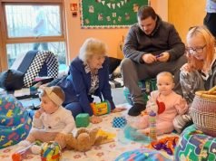 Dame Andrea with little Hazel-Rose, Leah and Lee