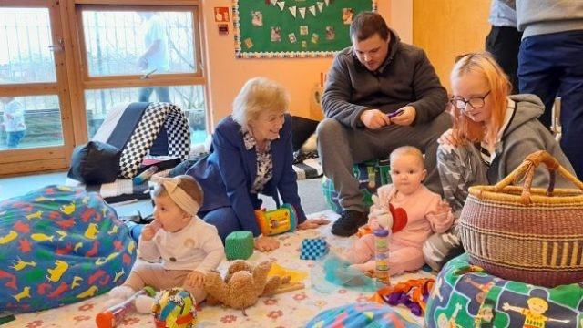 Dame Andrea with little Hazel-Rose, Leah and Lee